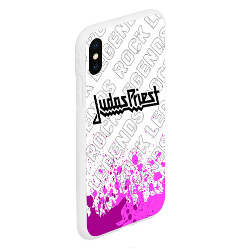 Чехол iPhone XS Max матовый Judas Priest rock legends посередине / 3D-Белый – фото 2