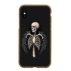 Чехол iPhone XS Max матовый Необычный скелет с крыльями, цвет: 3D-коричневый