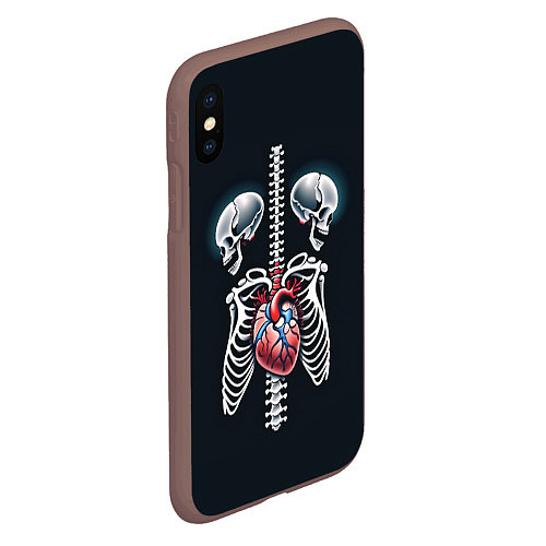 Чехол iPhone XS Max матовый Два сросшихся скелета и сердце / 3D-Коричневый – фото 2