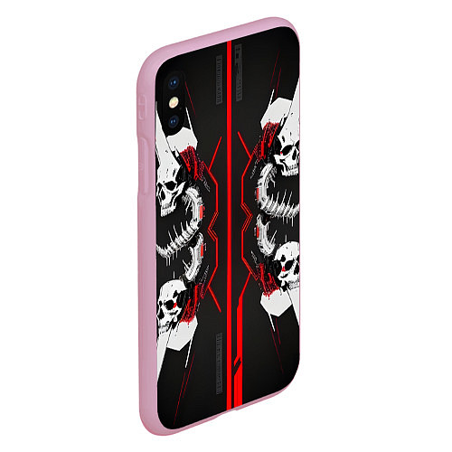 Чехол iPhone XS Max матовый Позвоночные черепа красные / 3D-Розовый – фото 2