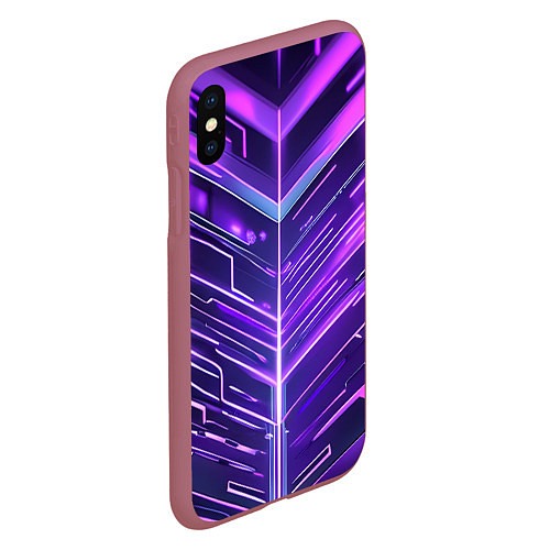 Чехол iPhone XS Max матовый Фиолетовые неон полосы киберпанк / 3D-Малиновый – фото 2