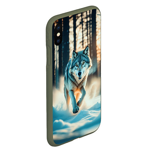 Чехол iPhone XS Max матовый Волк в темном лесу / 3D-Темно-зеленый – фото 2