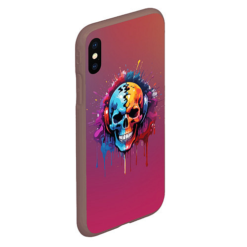 Чехол iPhone XS Max матовый Череп Dj в наушниках и брызги краски / 3D-Коричневый – фото 2