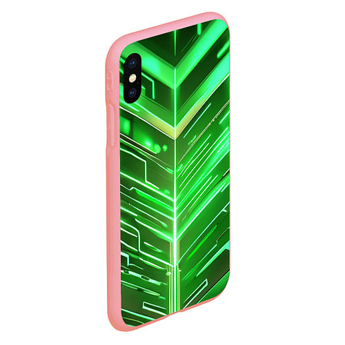 Чехол iPhone XS Max матовый Зелёные неон полосы киберпанк / 3D-Баблгам – фото 2