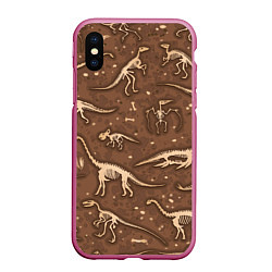 Чехол iPhone XS Max матовый Dinosaurs bones, цвет: 3D-малиновый