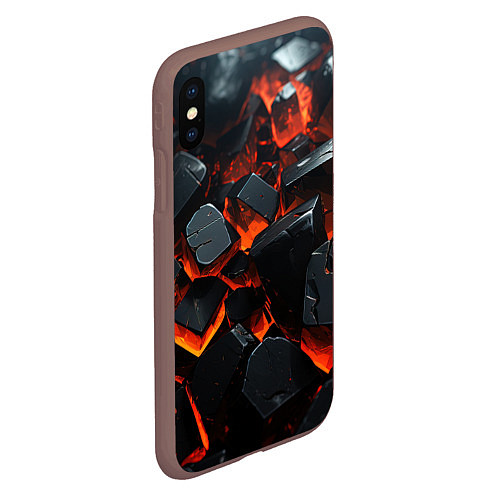 Чехол iPhone XS Max матовый Черные камни с красным свечением / 3D-Коричневый – фото 2