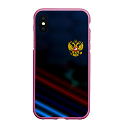 Чехол iPhone XS Max матовый Спортивная россия герб, цвет: 3D-малиновый