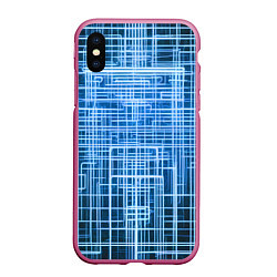 Чехол iPhone XS Max матовый Синие неоновые полосы киберпанк, цвет: 3D-малиновый