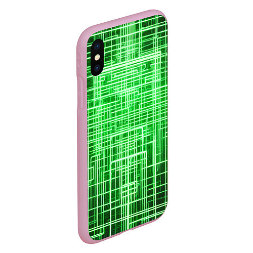 Чехол iPhone XS Max матовый Зелёные неоновые полосы киберпанк / 3D-Розовый – фото 2