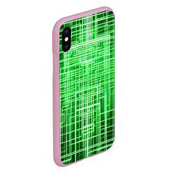 Чехол iPhone XS Max матовый Зелёные неоновые полосы киберпанк, цвет: 3D-розовый — фото 2