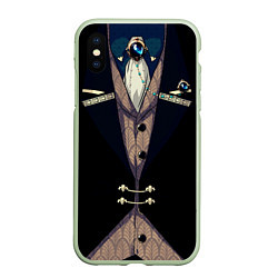 Чехол iPhone XS Max матовый Фрак тёмный с цепочками и брошью, цвет: 3D-салатовый