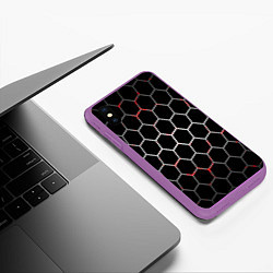 Чехол iPhone XS Max матовый Шестиугольник пчелиный улей, цвет: 3D-фиолетовый — фото 2