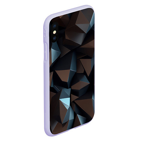 Чехол iPhone XS Max матовый Черная геометрическая абстракция - объемные грани / 3D-Светло-сиреневый – фото 2