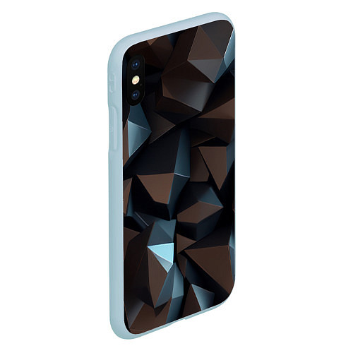 Чехол iPhone XS Max матовый Черная геометрическая абстракция - объемные грани / 3D-Голубой – фото 2