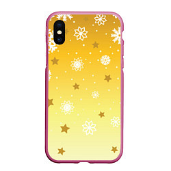 Чехол iPhone XS Max матовый Снежинки и звезды на желтом