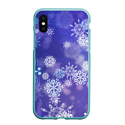 Чехол iPhone XS Max матовый Крупные снежинки на фиолетовом