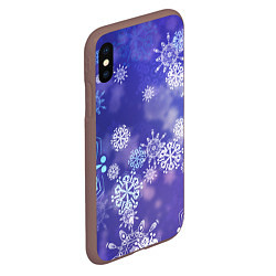 Чехол iPhone XS Max матовый Крупные снежинки на фиолетовом, цвет: 3D-коричневый — фото 2