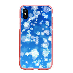 Чехол iPhone XS Max матовый Декоративные снежинки на синем