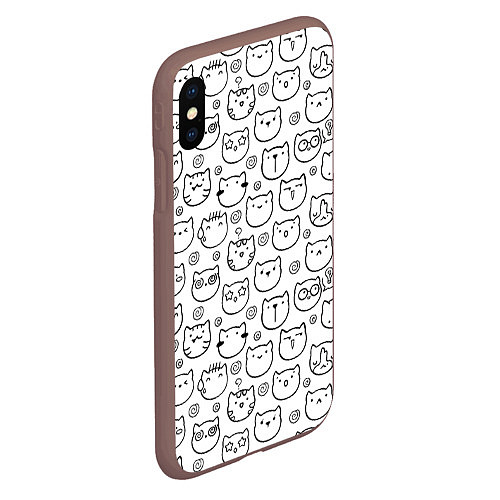 Чехол iPhone XS Max матовый Коты дудл мордашки / 3D-Коричневый – фото 2