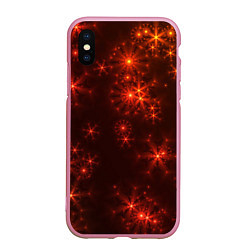 Чехол iPhone XS Max матовый Абстрактные светящиеся красно оранжевые снежинки