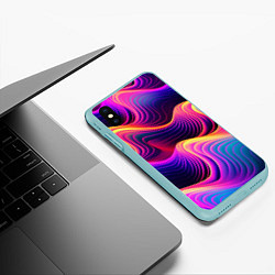 Чехол iPhone XS Max матовый Неоновый узор неоновая волна, цвет: 3D-мятный — фото 2