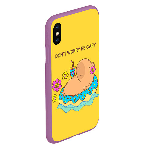 Чехол iPhone XS Max матовый Капибара dont worry be capy / 3D-Фиолетовый – фото 2