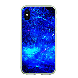 Чехол iPhone XS Max матовый Синий лёд и снежинки, цвет: 3D-салатовый