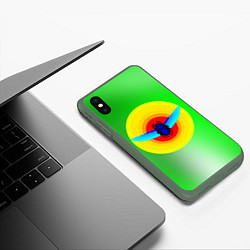 Чехол iPhone XS Max матовый Скарабей в желтом круге, цвет: 3D-темно-зеленый — фото 2