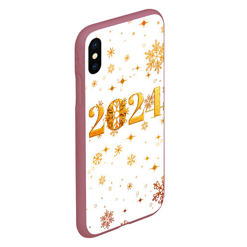 Чехол iPhone XS Max матовый Новый 2024 год - золотой / 3D-Малиновый – фото 2