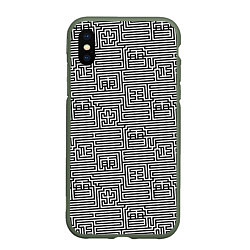Чехол iPhone XS Max матовый Лабиринт с иероглифами, цвет: 3D-темно-зеленый