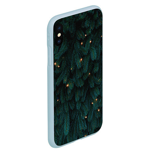 Чехол iPhone XS Max матовый Ёлка и гирлянды / 3D-Голубой – фото 2