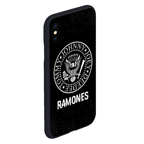 Чехол iPhone XS Max матовый Ramones glitch на темном фоне / 3D-Черный – фото 2