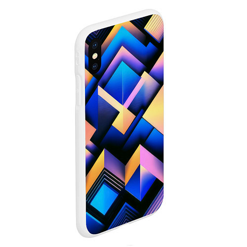 Чехол iPhone XS Max матовый Неоновые абстрактные горы / 3D-Белый – фото 2