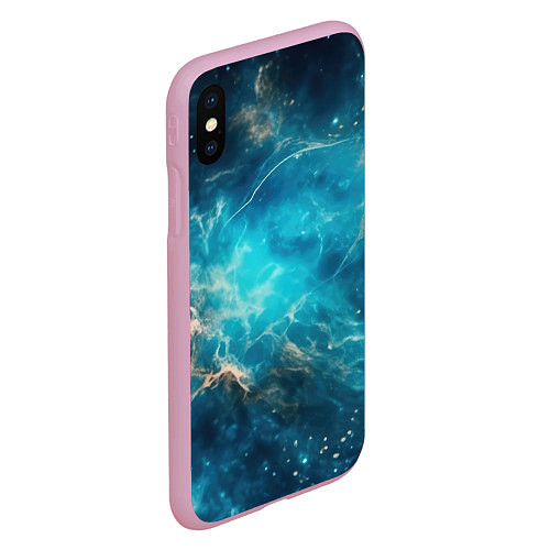 Чехол iPhone XS Max матовый Голубая небула / 3D-Розовый – фото 2