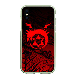 Чехол iPhone XS Max матовый Красный знак уроборос - Стальной алхимик, цвет: 3D-салатовый