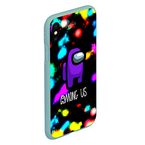 Чехол iPhone XS Max матовый Among us blink neon / 3D-Мятный – фото 2