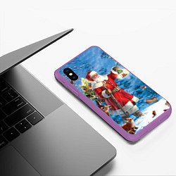 Чехол iPhone XS Max матовый Дед Мороз в лесу с животными, цвет: 3D-фиолетовый — фото 2