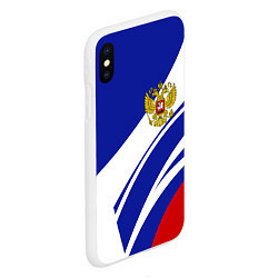 Чехол iPhone XS Max матовый Герб России на абстрактных полосах, цвет: 3D-белый — фото 2