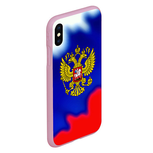 Чехол iPhone XS Max матовый Герб РФ триколор краски / 3D-Розовый – фото 2