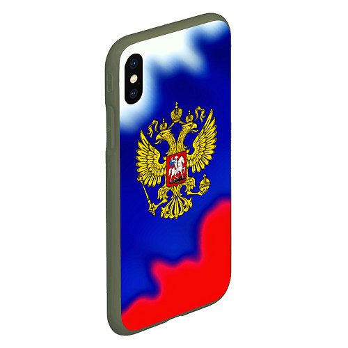 Чехол iPhone XS Max матовый Герб РФ триколор краски / 3D-Темно-зеленый – фото 2