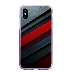 Чехол iPhone XS Max матовый Красные вставки на металлическом фоне, цвет: 3D-сиреневый