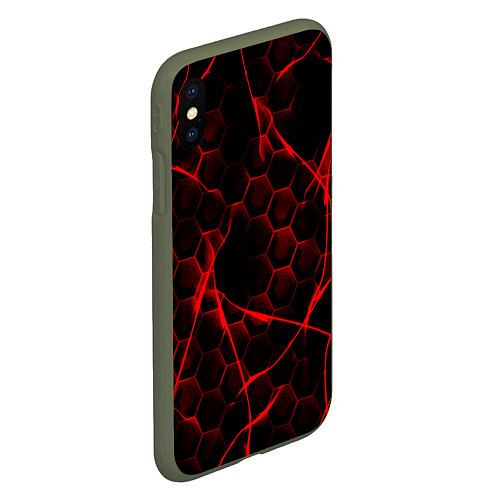 Чехол iPhone XS Max матовый Красные узоры шестиугольник / 3D-Темно-зеленый – фото 2