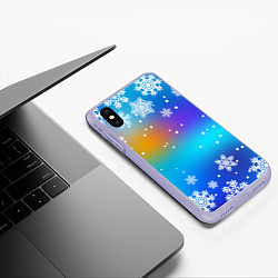 Чехол iPhone XS Max матовый Снегопад на Новый год, цвет: 3D-светло-сиреневый — фото 2