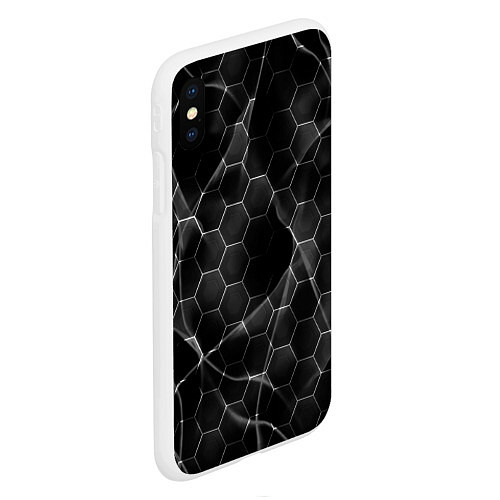 Чехол iPhone XS Max матовый Чёрные соты / 3D-Белый – фото 2