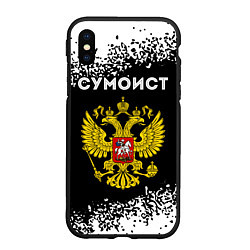 Чехол iPhone XS Max матовый Сумоист из России и герб РФ, цвет: 3D-черный