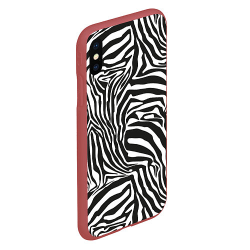 Чехол iPhone XS Max матовый Шкура зебры черно - белая графика / 3D-Красный – фото 2