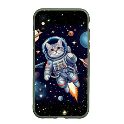 Чехол iPhone XS Max матовый Крутой котик в открытом космосе - нейросеть