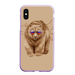 Чехол iPhone XS Max матовый Медведь патриотки в очках из России