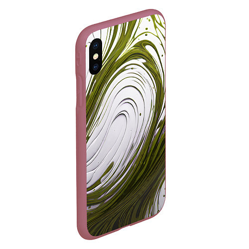 Чехол iPhone XS Max матовый Бело-зеленая краска / 3D-Малиновый – фото 2