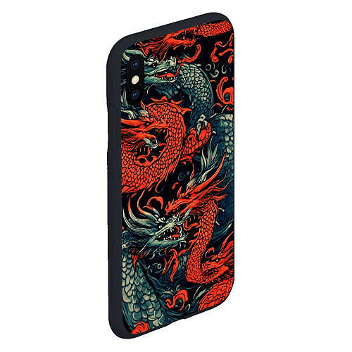 Чехол iPhone XS Max матовый Красный и серый дракон / 3D-Черный – фото 2